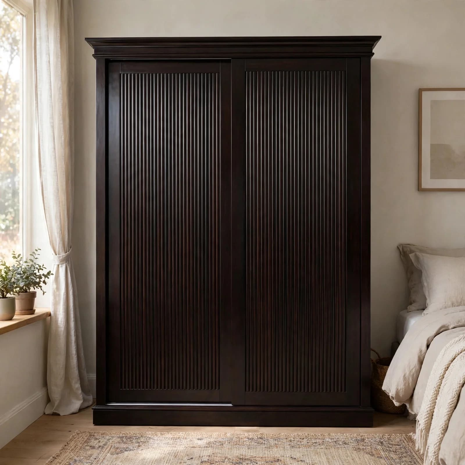 Sheesham Wood Sliding Door Wardrobe - Walnut Finish