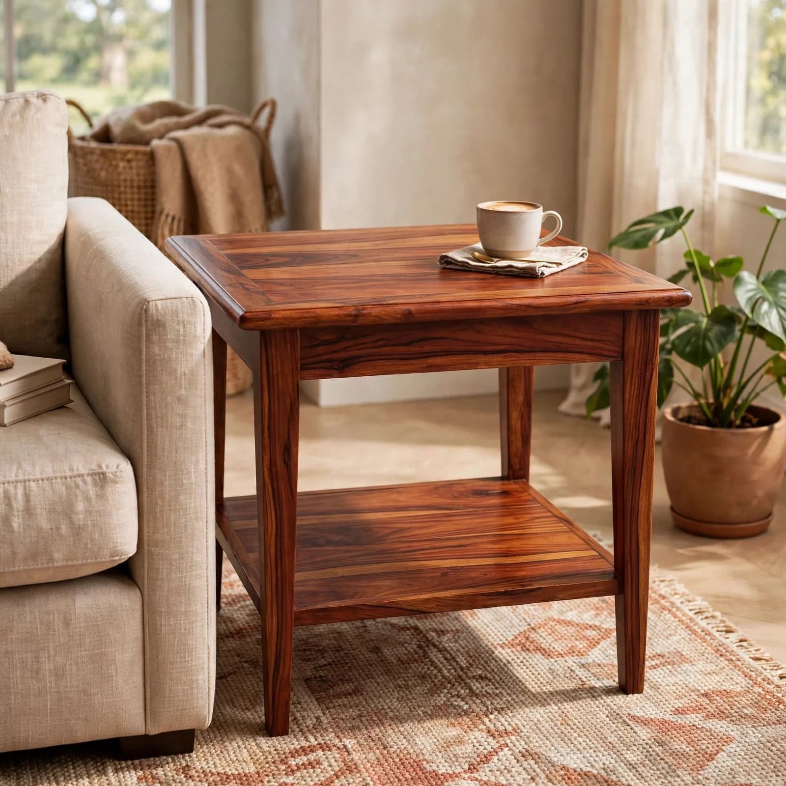 Sheesham Wood Side Table - Honey Finish