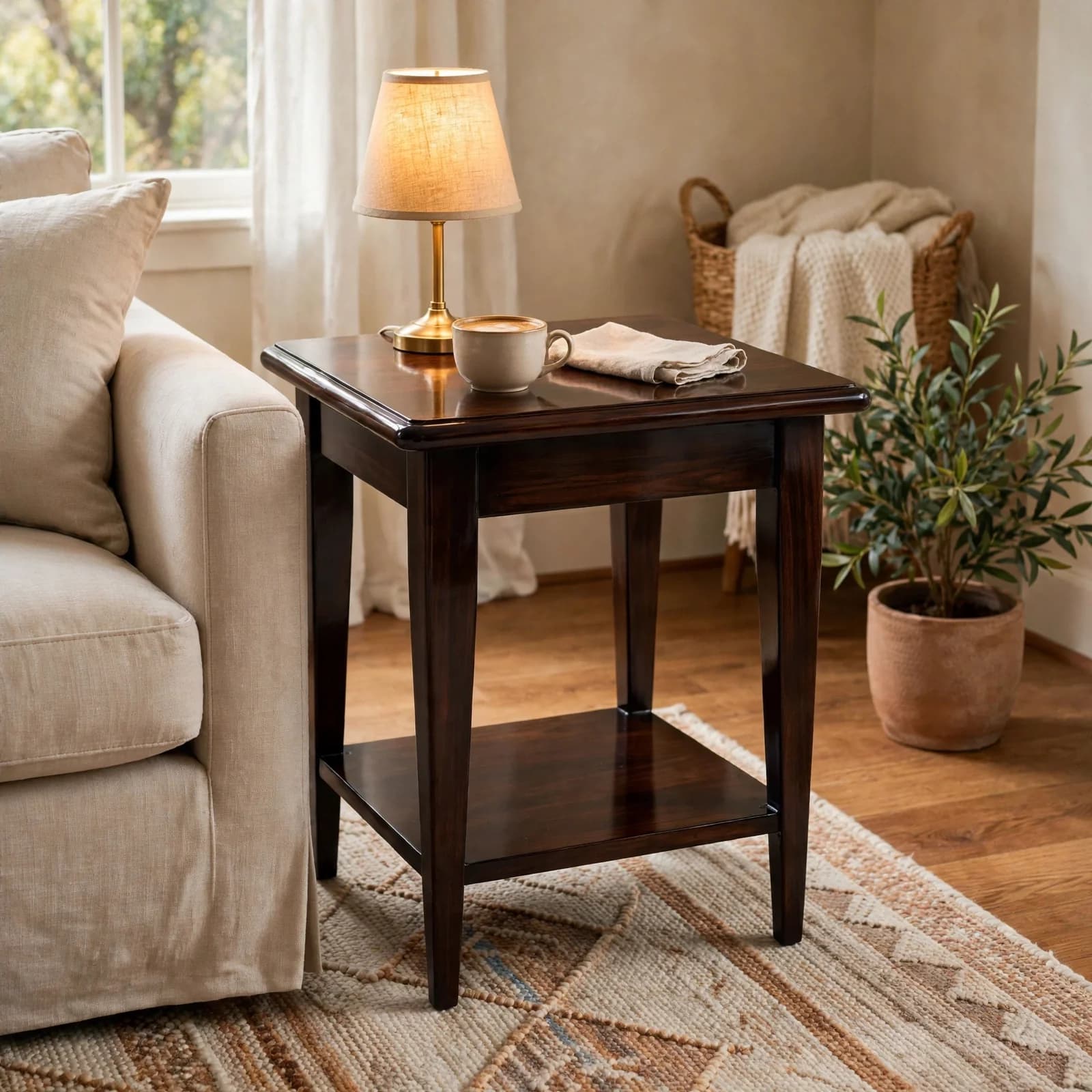 Sheesham Wood Side Table - Walnut Finish
