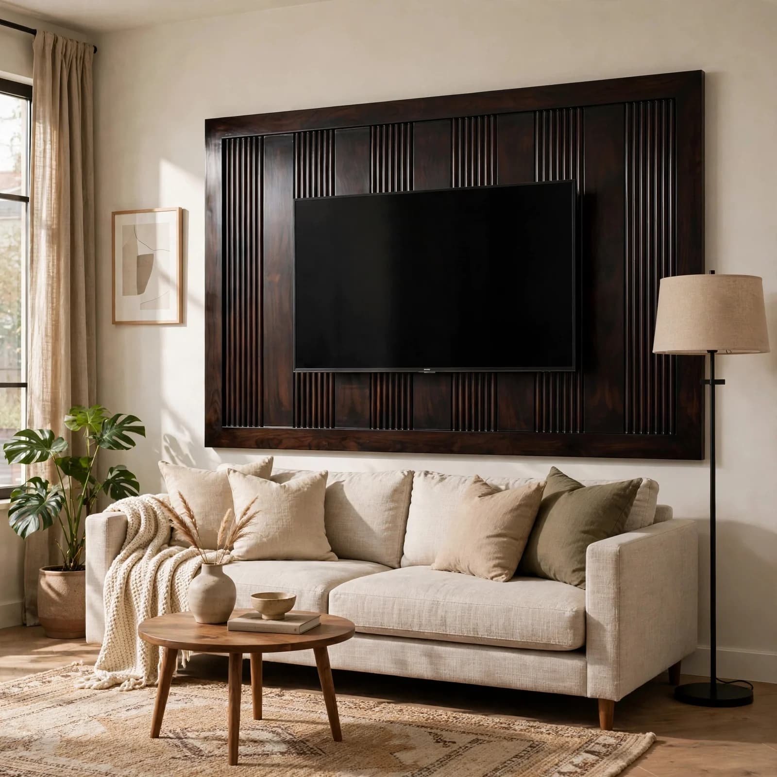 Sheesham Wood Wall Mounted TV Panel - Walnut Finish
