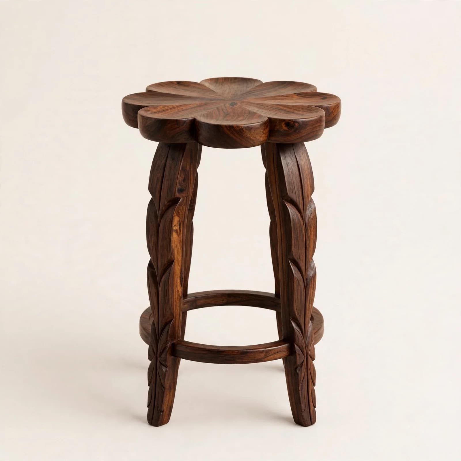 Petal Seat Modern Sheesham Wood Counter Stool