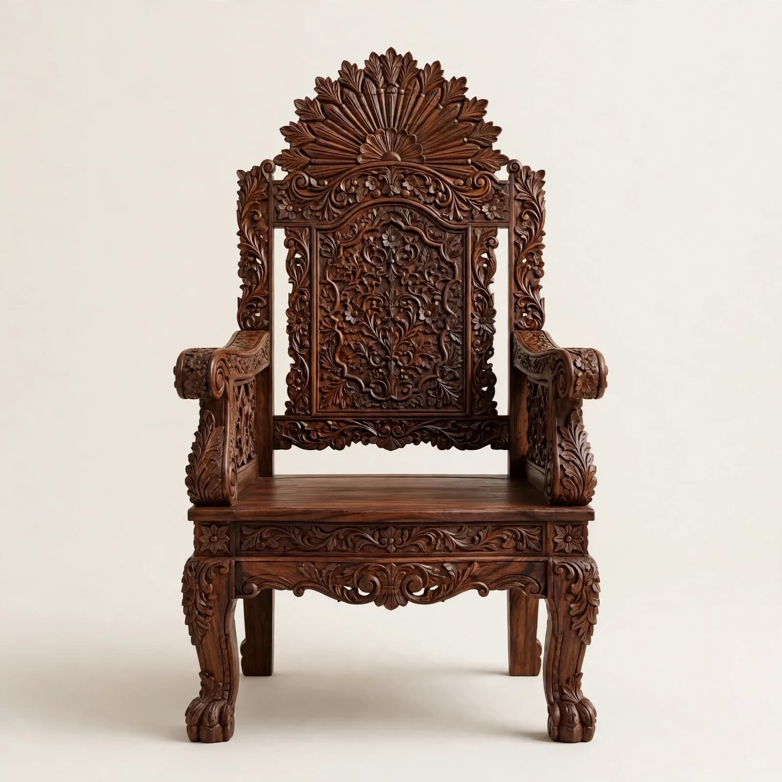 Carved Sunburst Classic Sheesham Wood Dining Armchair