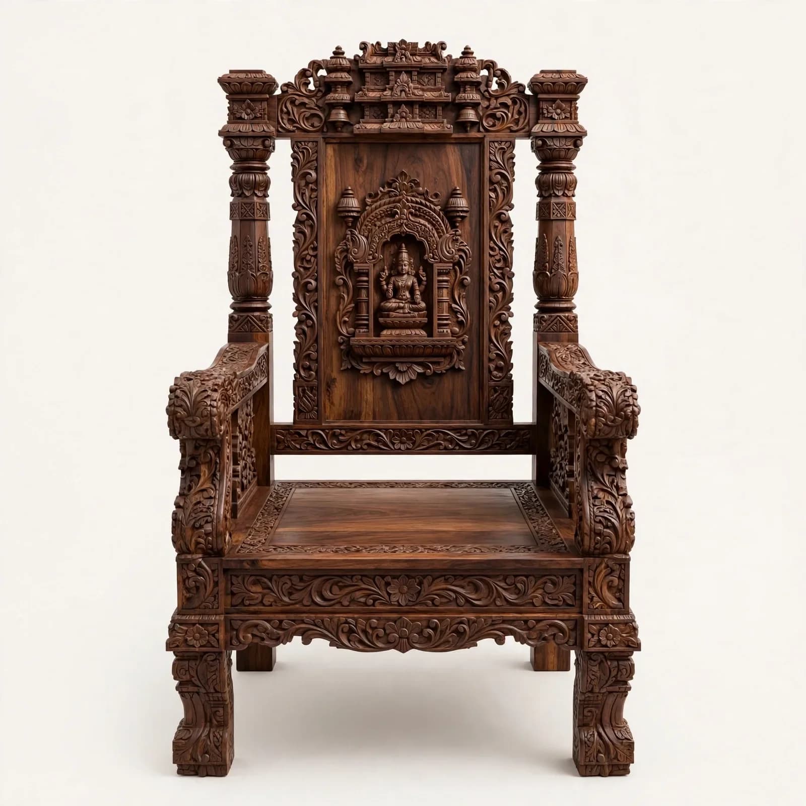 Carved Temple Classic Sheesham Wood Dining Armchair
