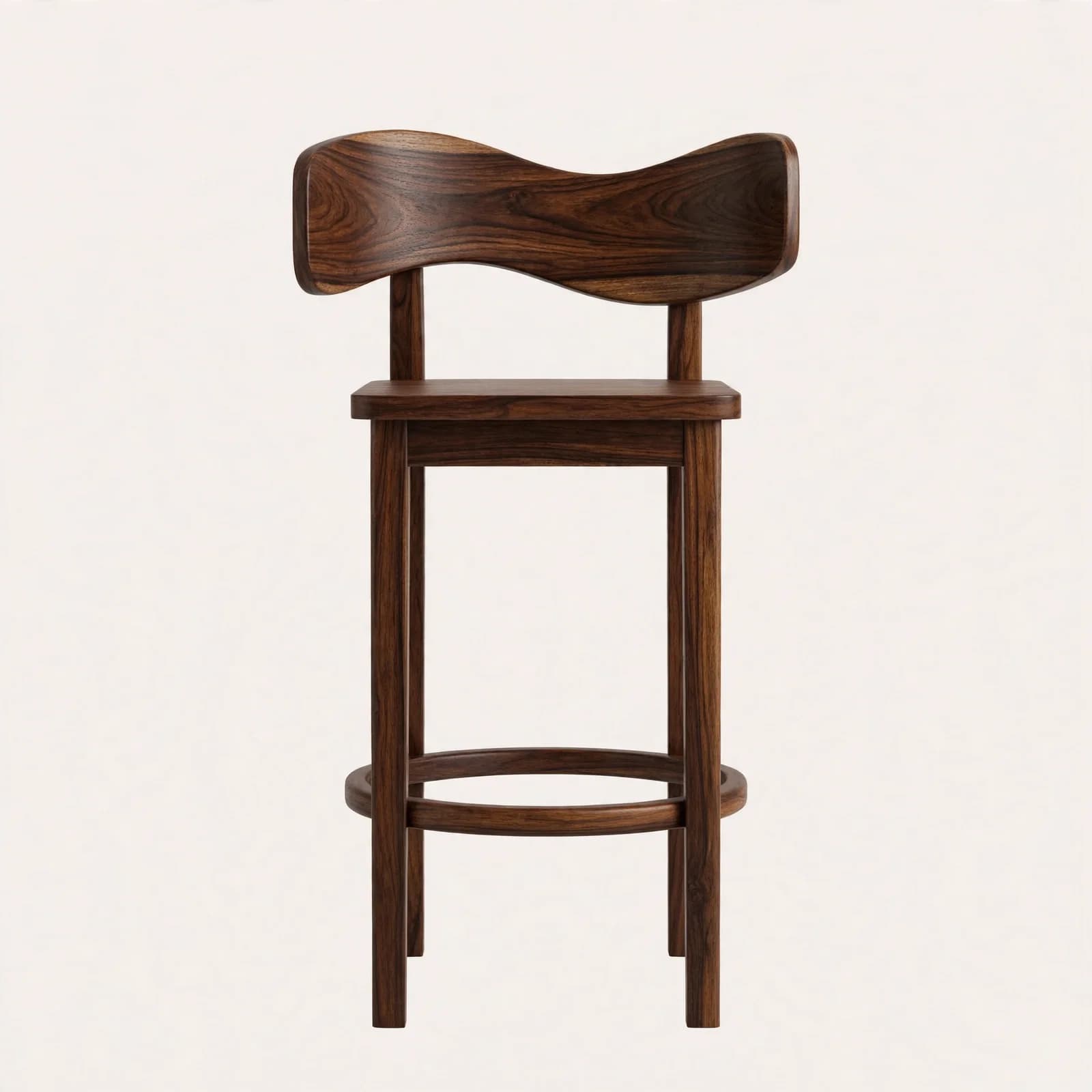 Wave Back Modern Sheesham Wood Counter Stool