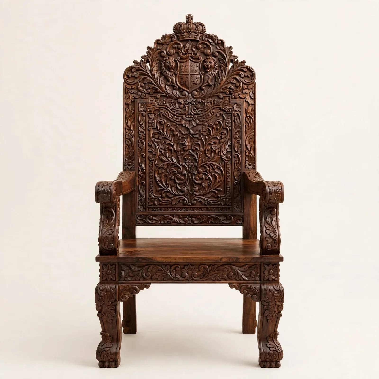 Carved Crest Classic Sheesham Wood Dining Armchair