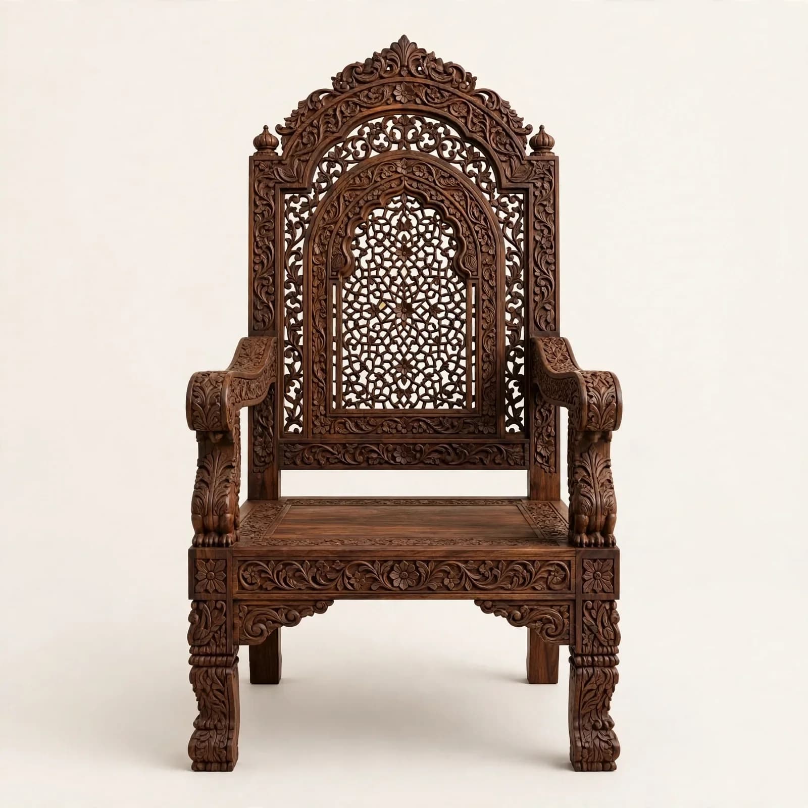 Carved Mughal Classic Sheesham Wood Dining Armchair