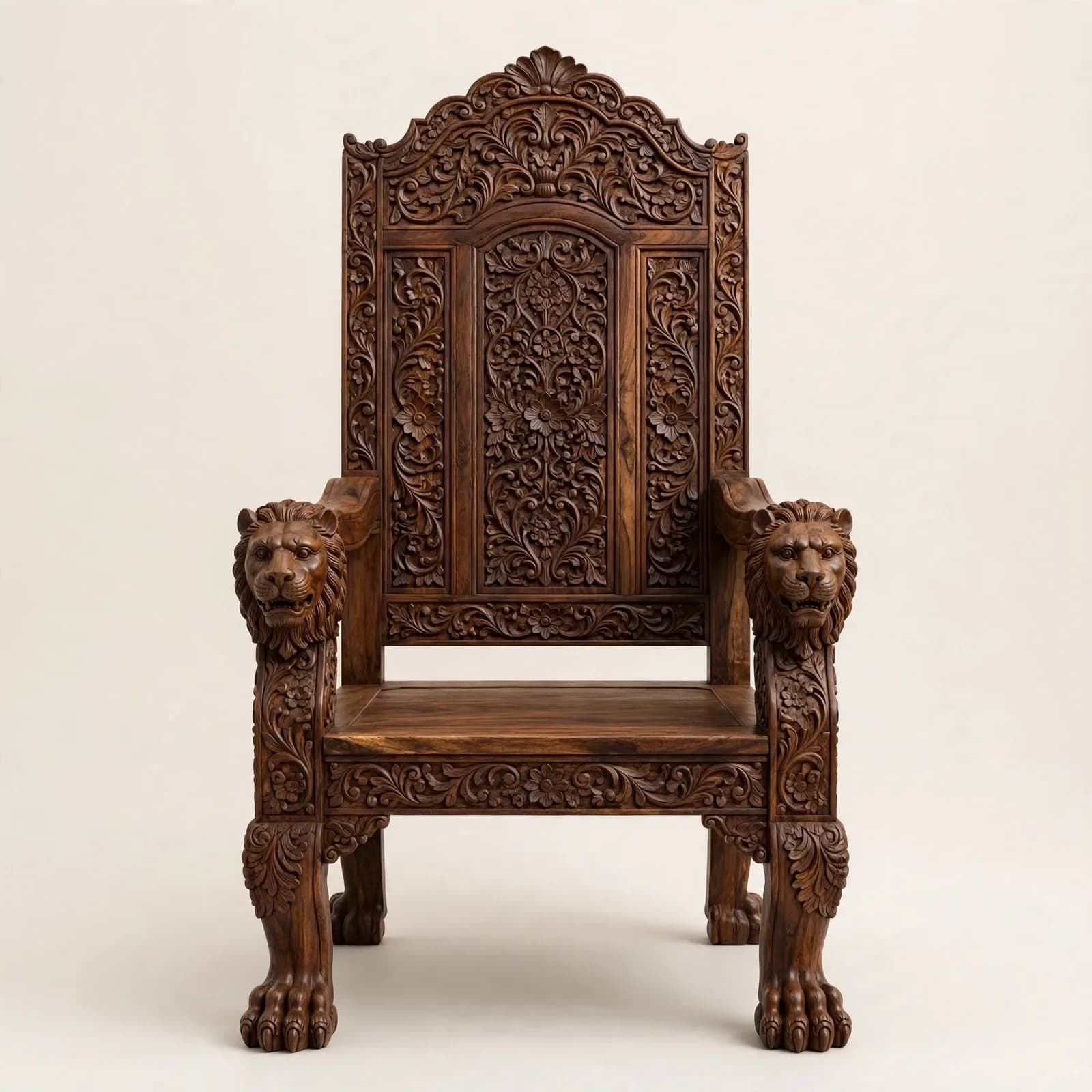 Carved Lion Classic Sheesham Wood Dining Armchair