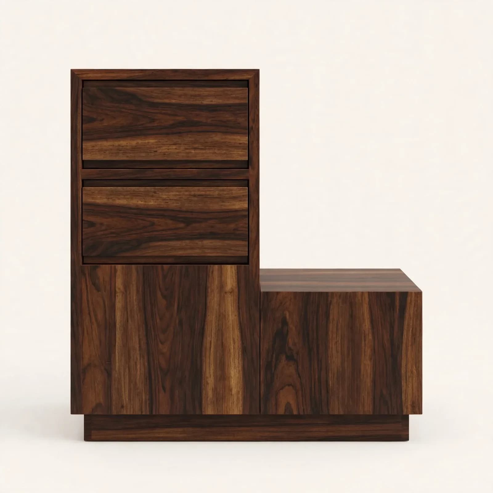 Asym Modern Sheesham Wood Side Table with Drawers