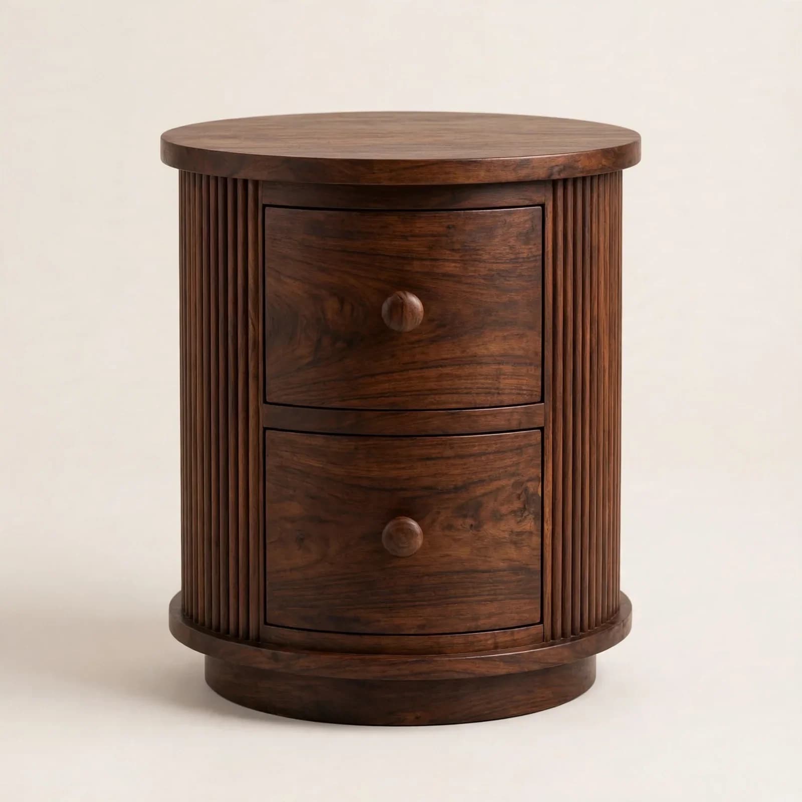 Drum Modern Sheesham Wood Side Table with Drawers
