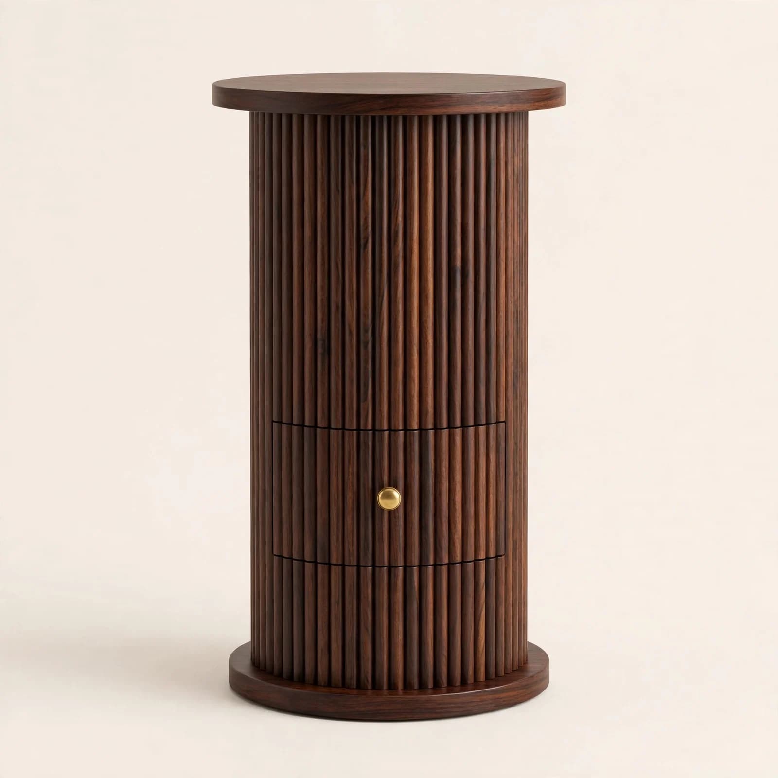 Fluted Modern Sheesham Wood Side Table with Drawers