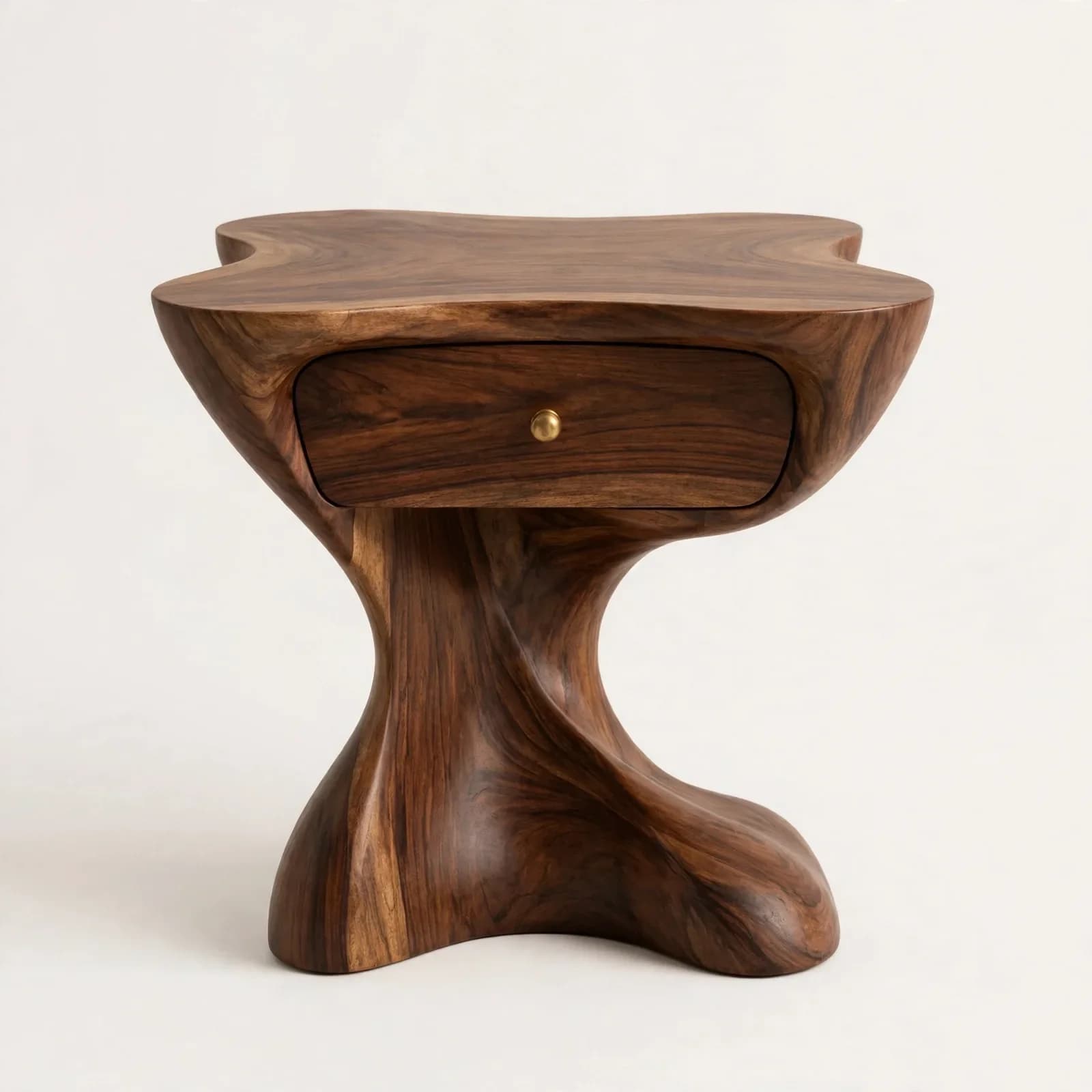 Organic Modern Sheesham Wood Side Table with Drawers