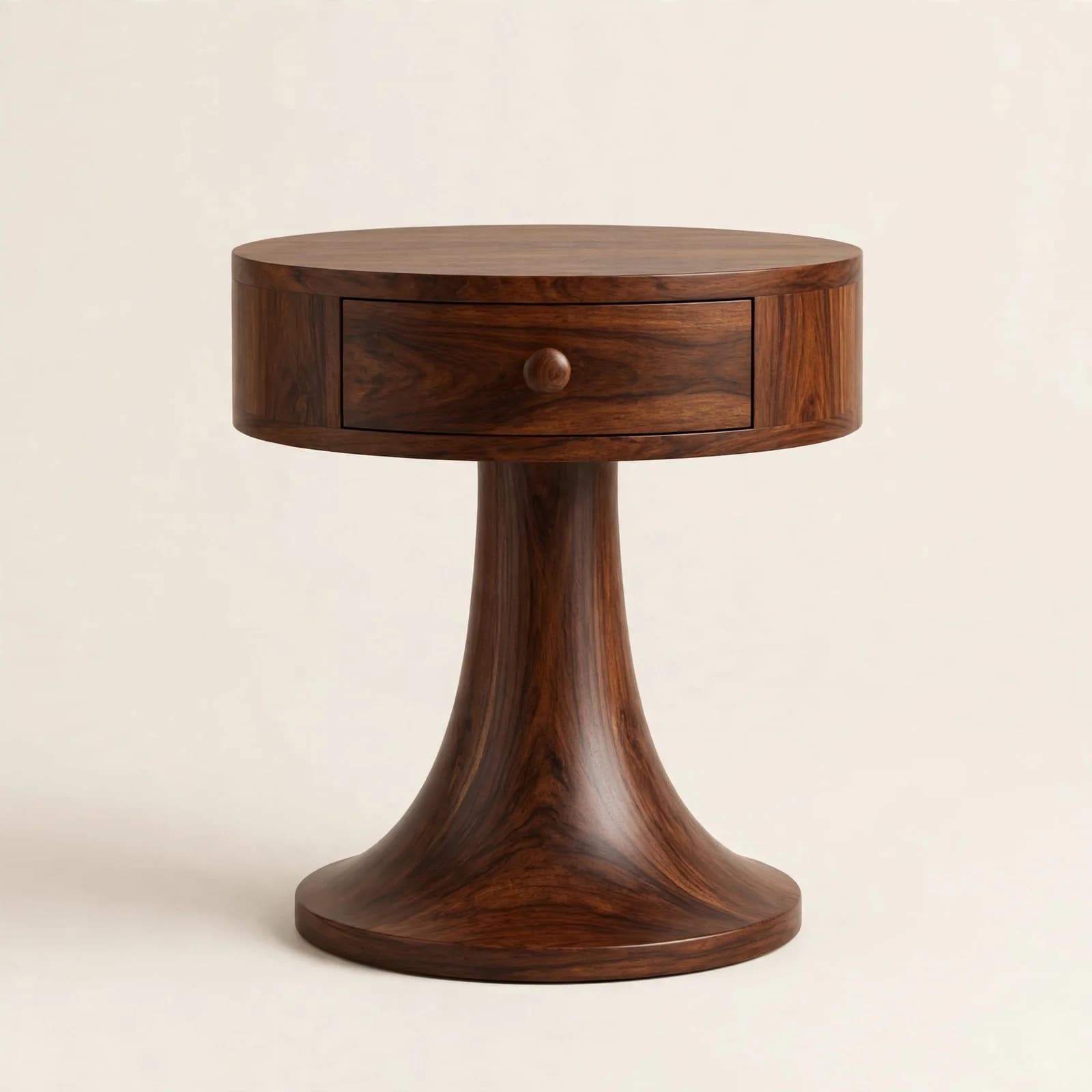 Pedestal Modern Sheesham Wood Side Table with Drawers