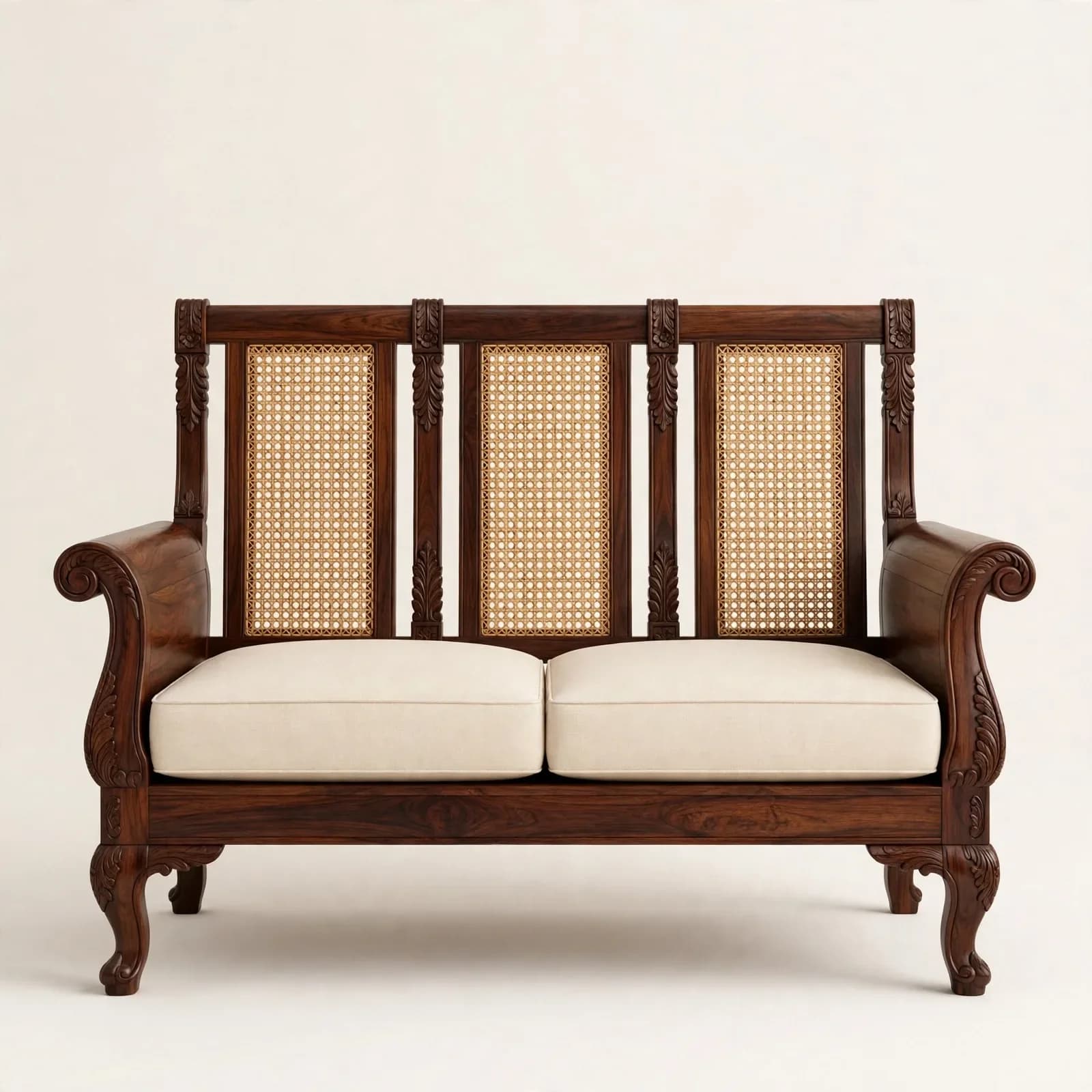 Scroll Cane Back Sheesham Wood 2 Seater Sofa