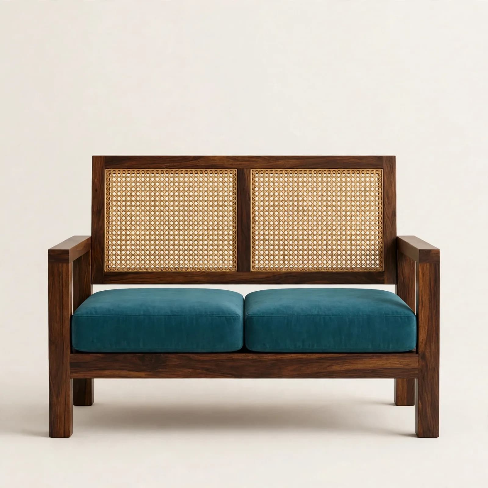 Hexagon Cane Back Sheesham Wood 2 Seater Sofa