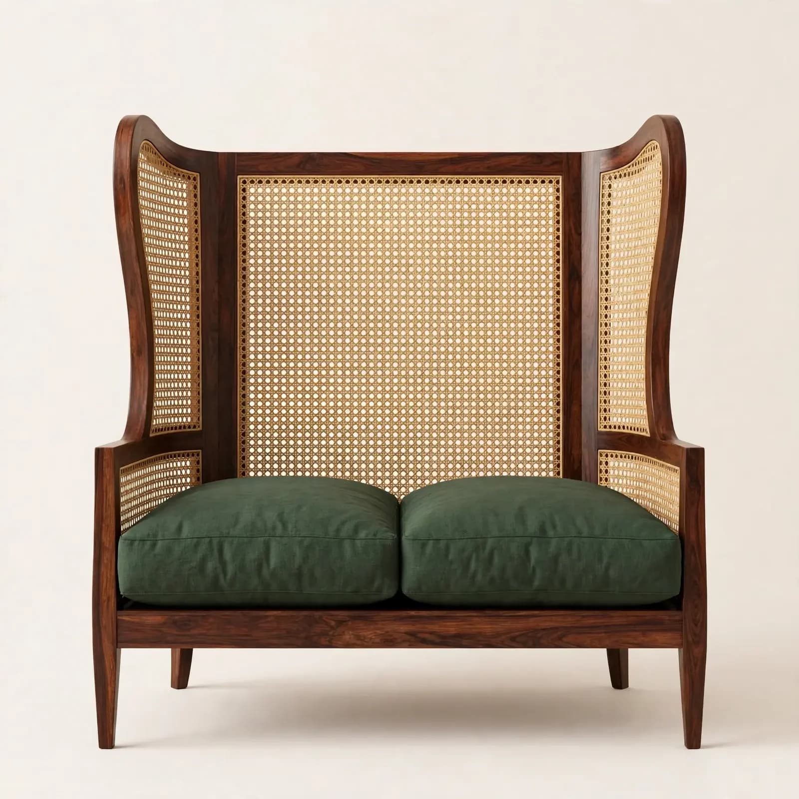 Wingback Cane Back Sheesham Wood 2 Seater Sofa