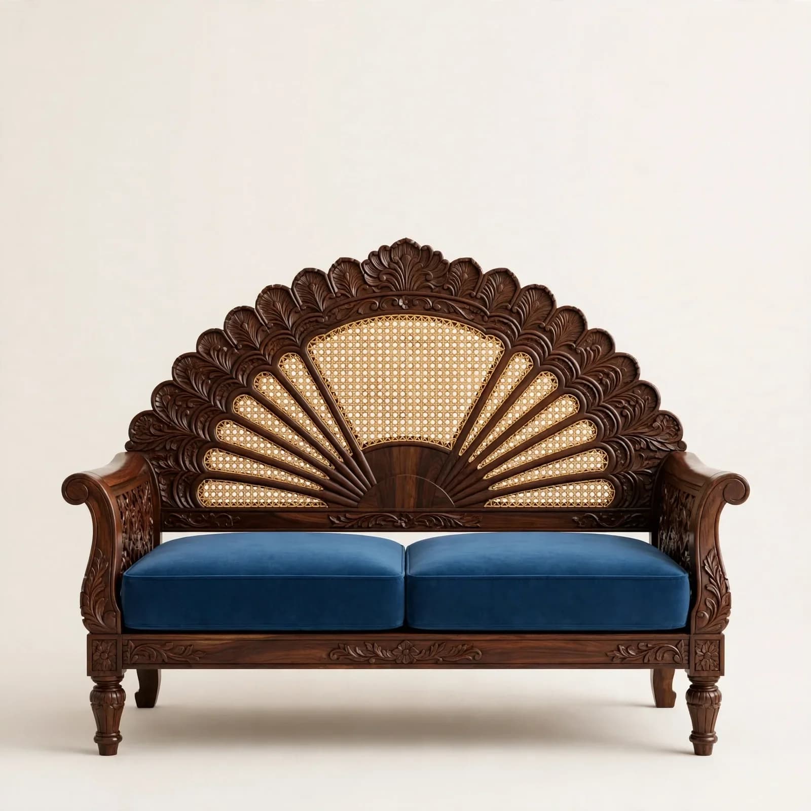 Peacock Cane Back Sheesham Wood 2 Seater Sofa
