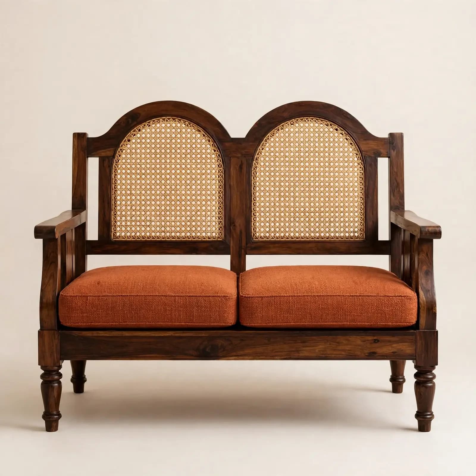 Arch Cane Back Sheesham Wood 2 Seater Sofa