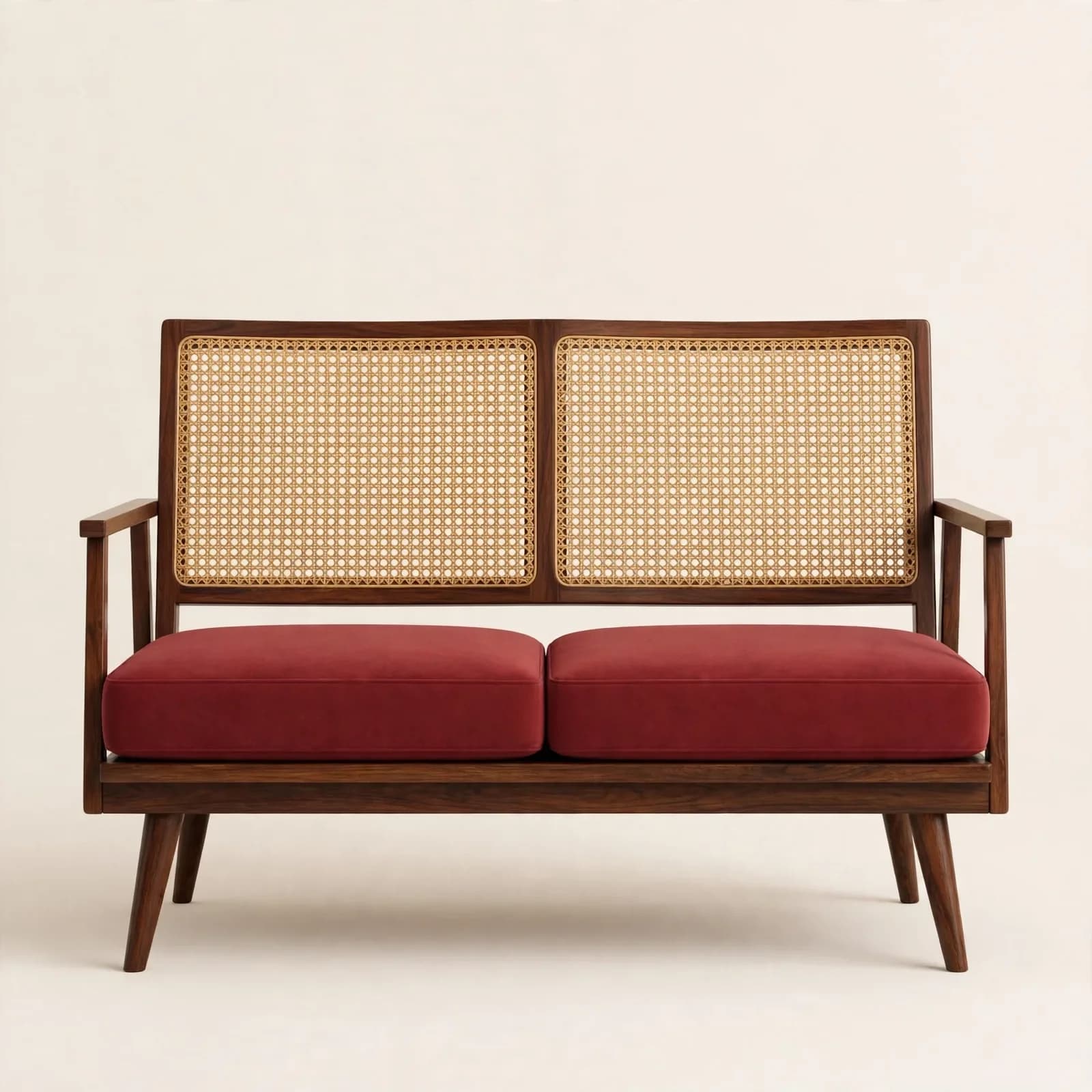 Minimal Mid-Century Sheesham Wood 2 Seater Sofa