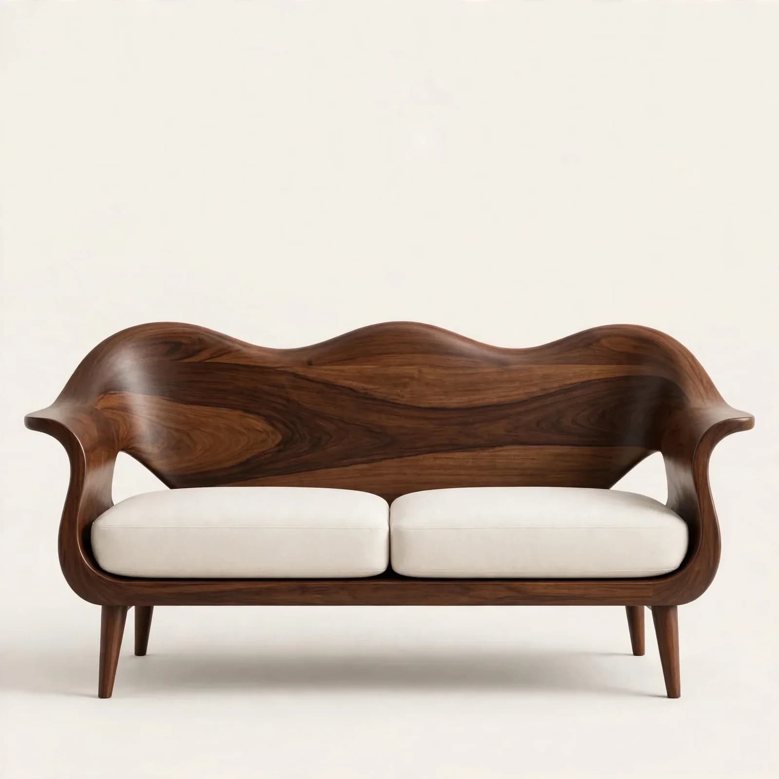 Wave Contemporary Sheesham Wood 2 Seater Sofa