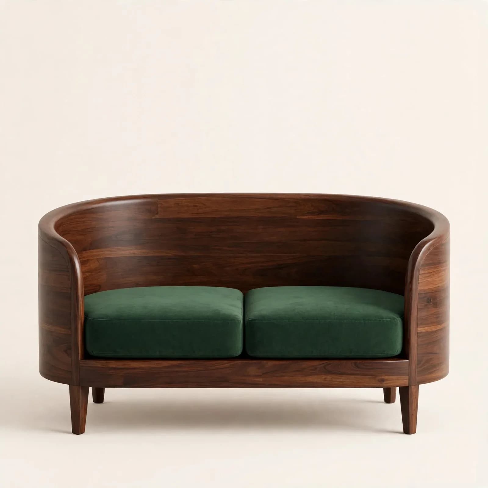 Barrel Contemporary Sheesham Wood 2 Seater Sofa