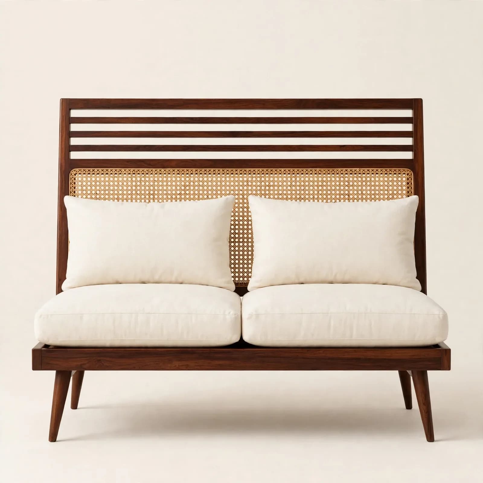 Slatted Mid-Century Sheesham Wood 2 Seater Sofa