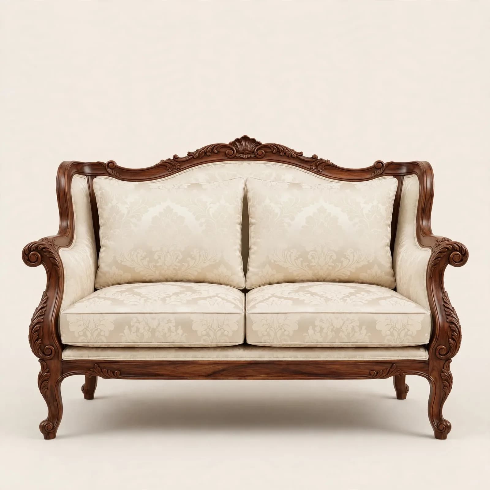 French Louis Designer Sheesham Wood 2 Seater Sofa