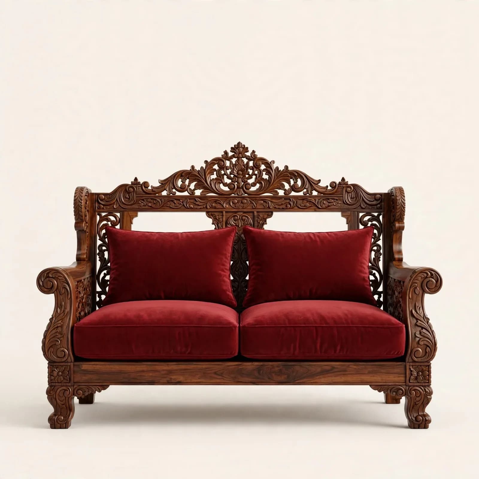 Royal Carved Designer Sheesham Wood 2 Seater Sofa