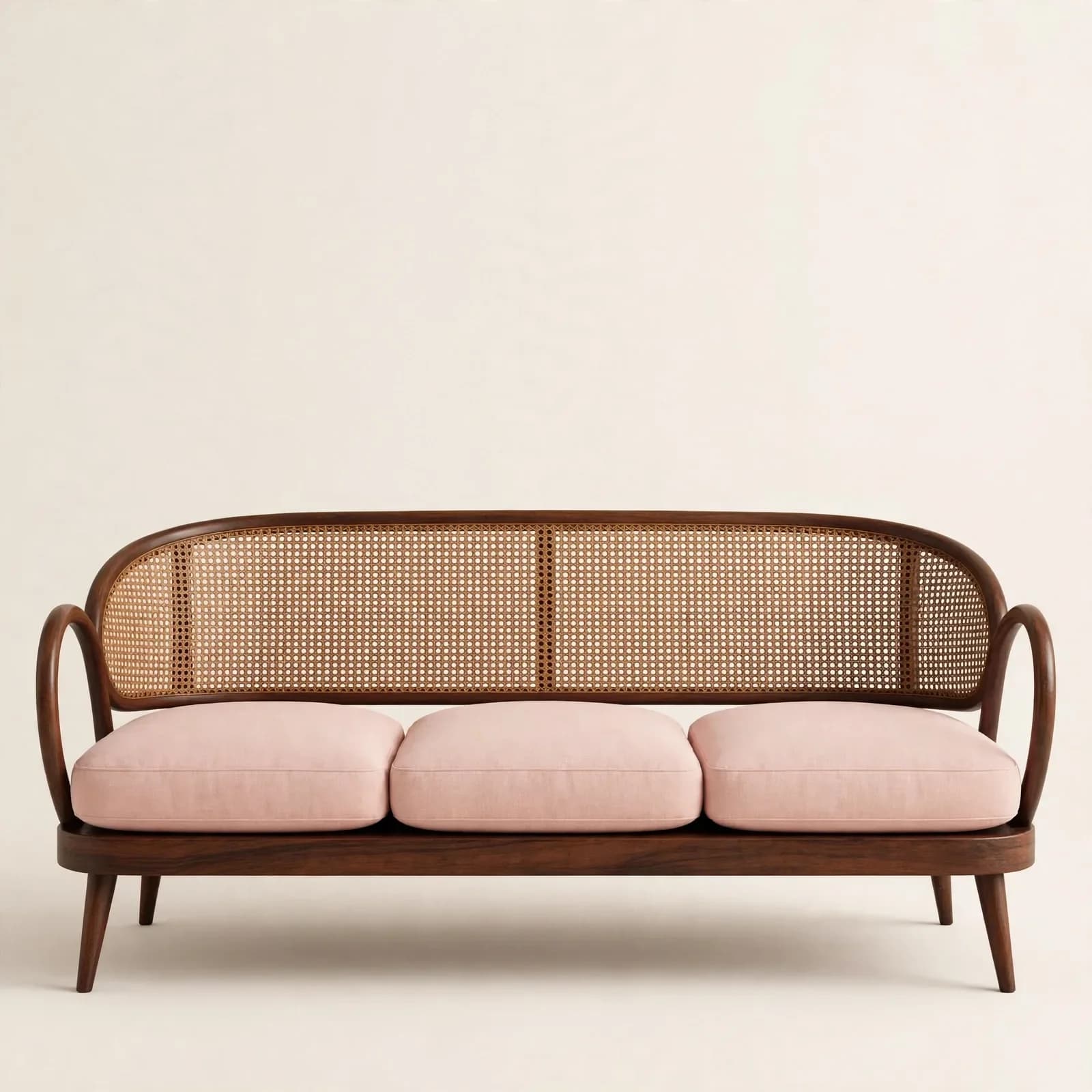 Curved Mid-Century Sheesham Wood 3 Seater Sofa