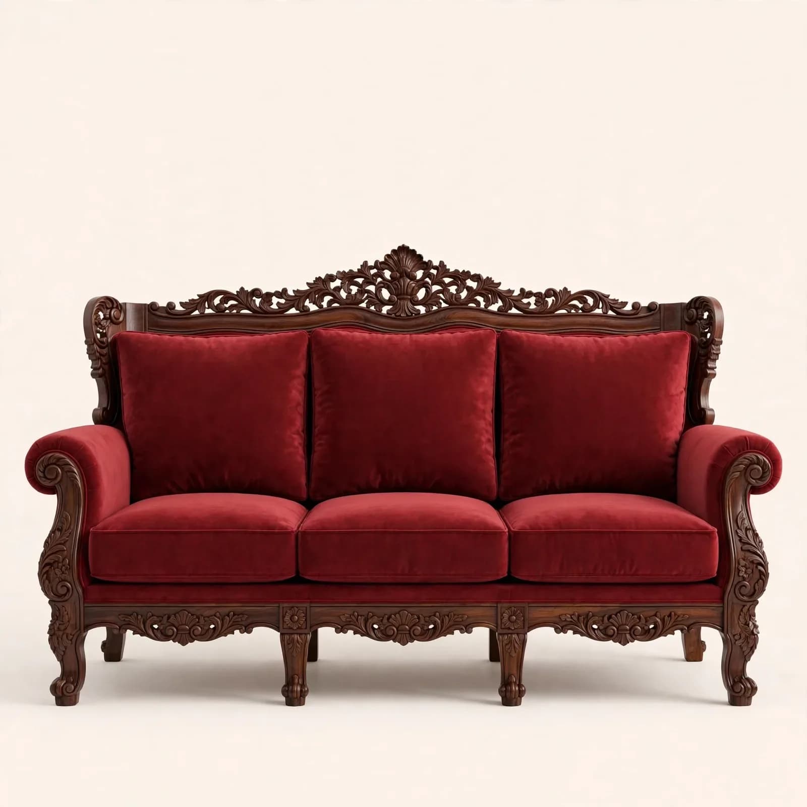 Royal Carved Designer Sheesham Wood 3 Seater Sofa