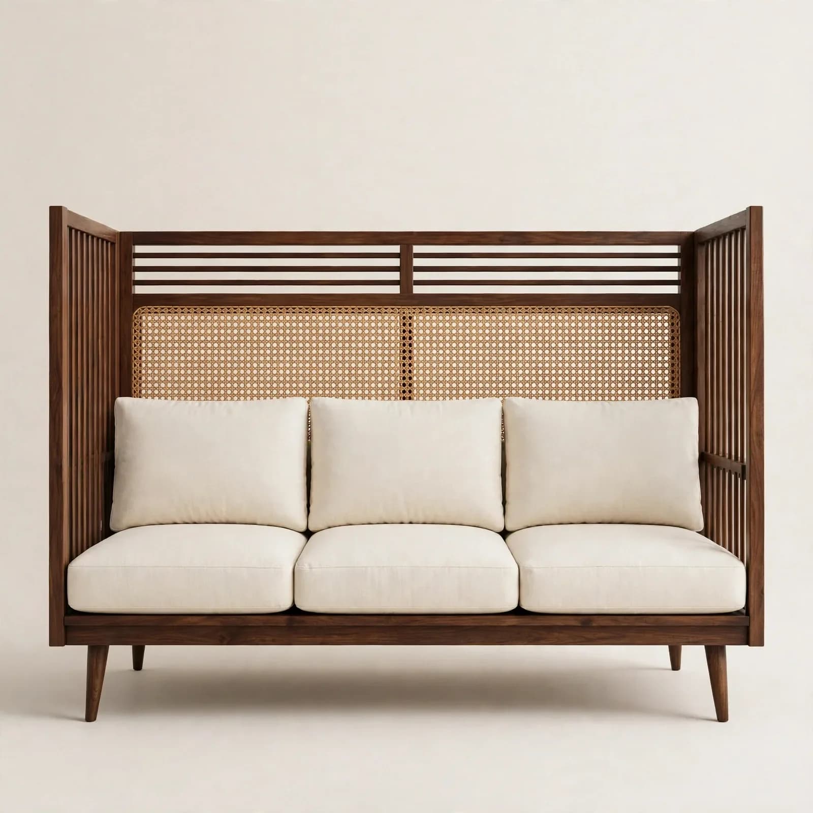 Slatted Mid-Century Sheesham Wood 3 Seater Sofa