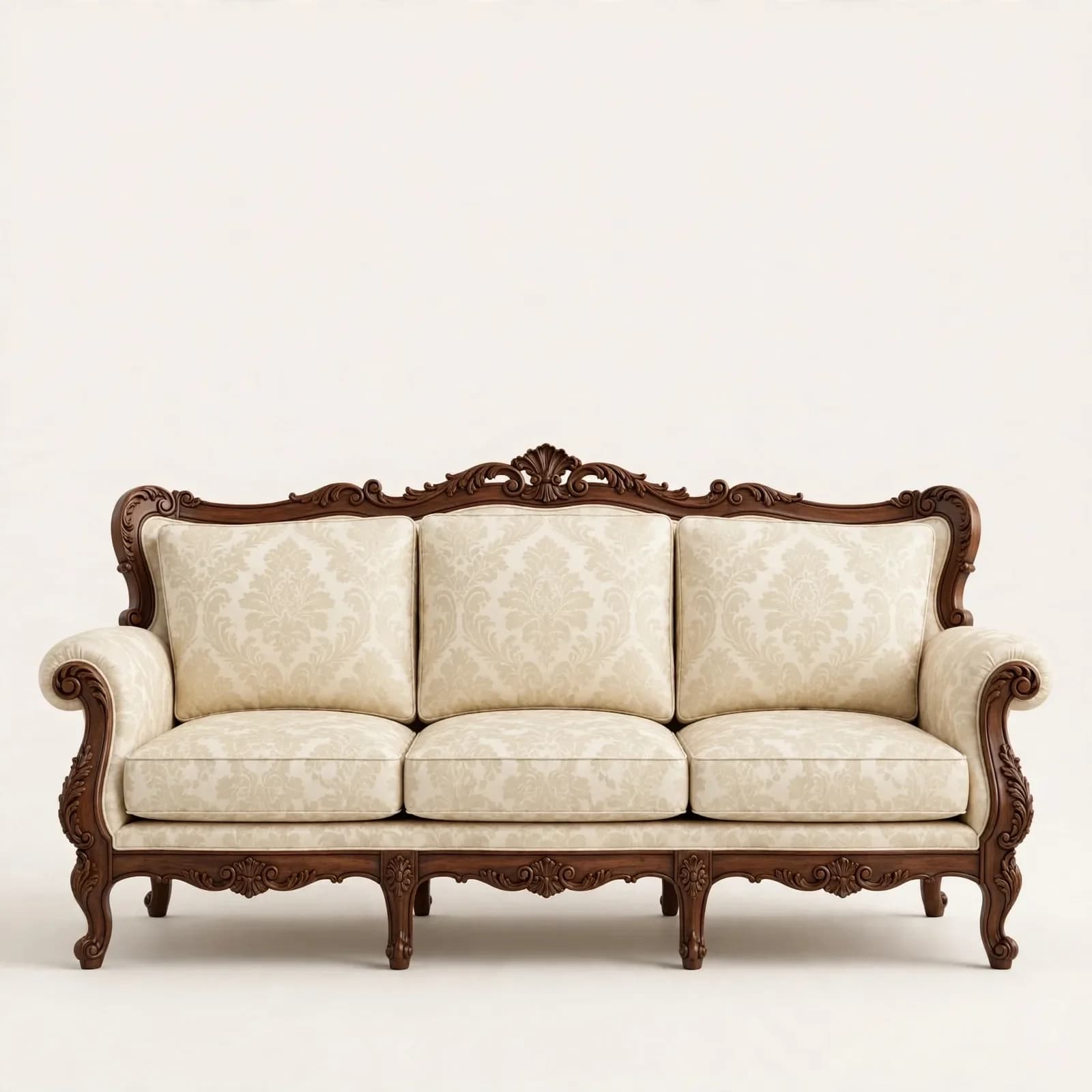 French Louis Designer Sheesham Wood 3 Seater Sofa