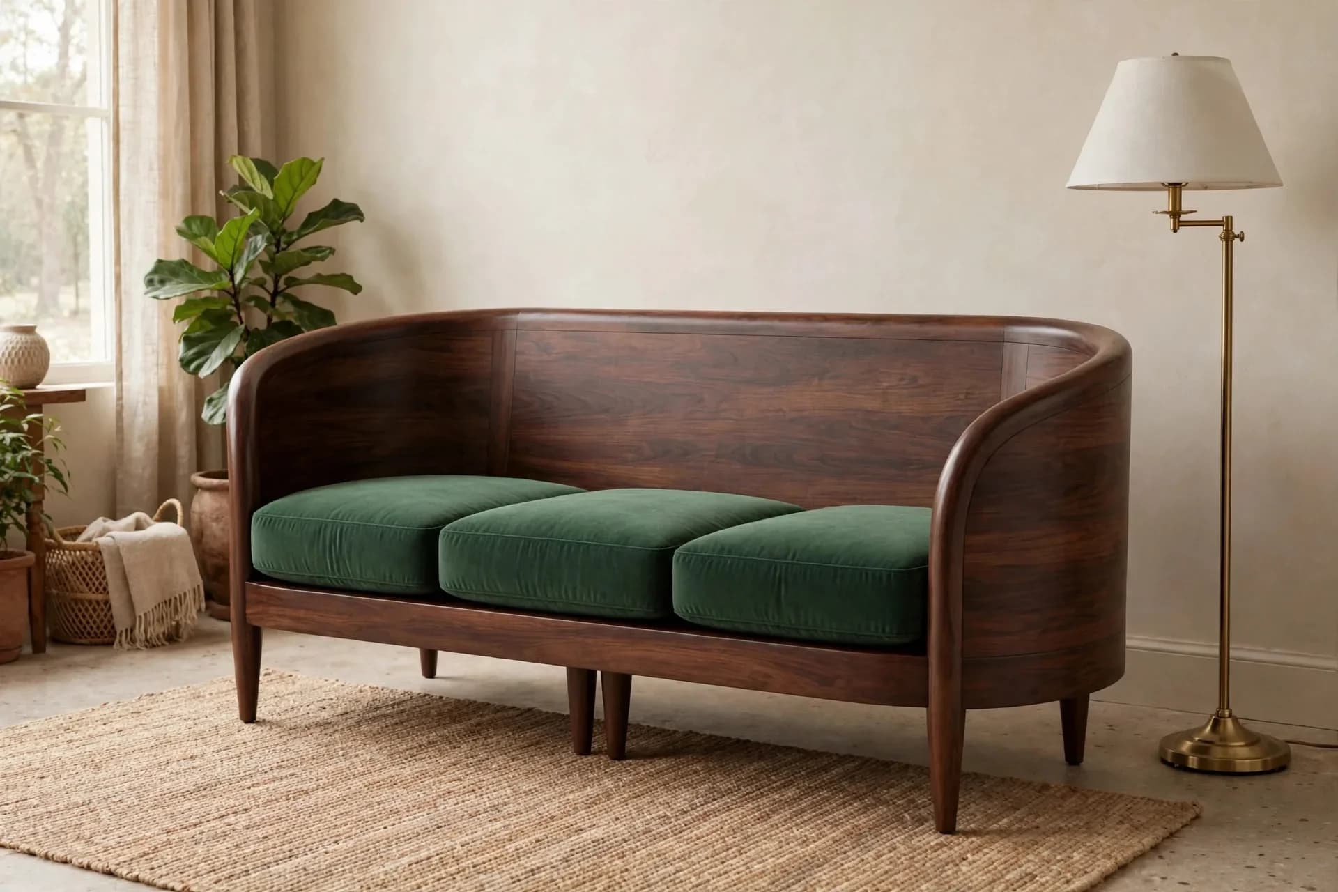 Barrel Contemporary Sheesham Wood 3 Seater Sofa