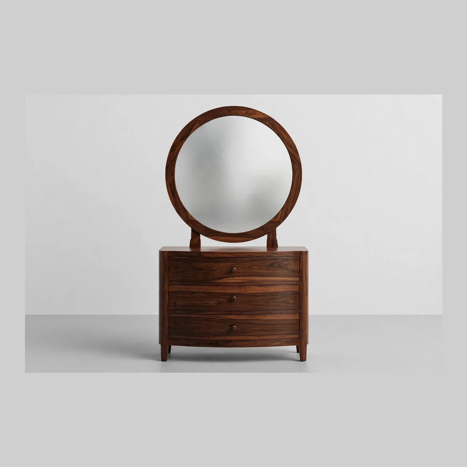 Round Mirror Sheesham Wood Dressing Table