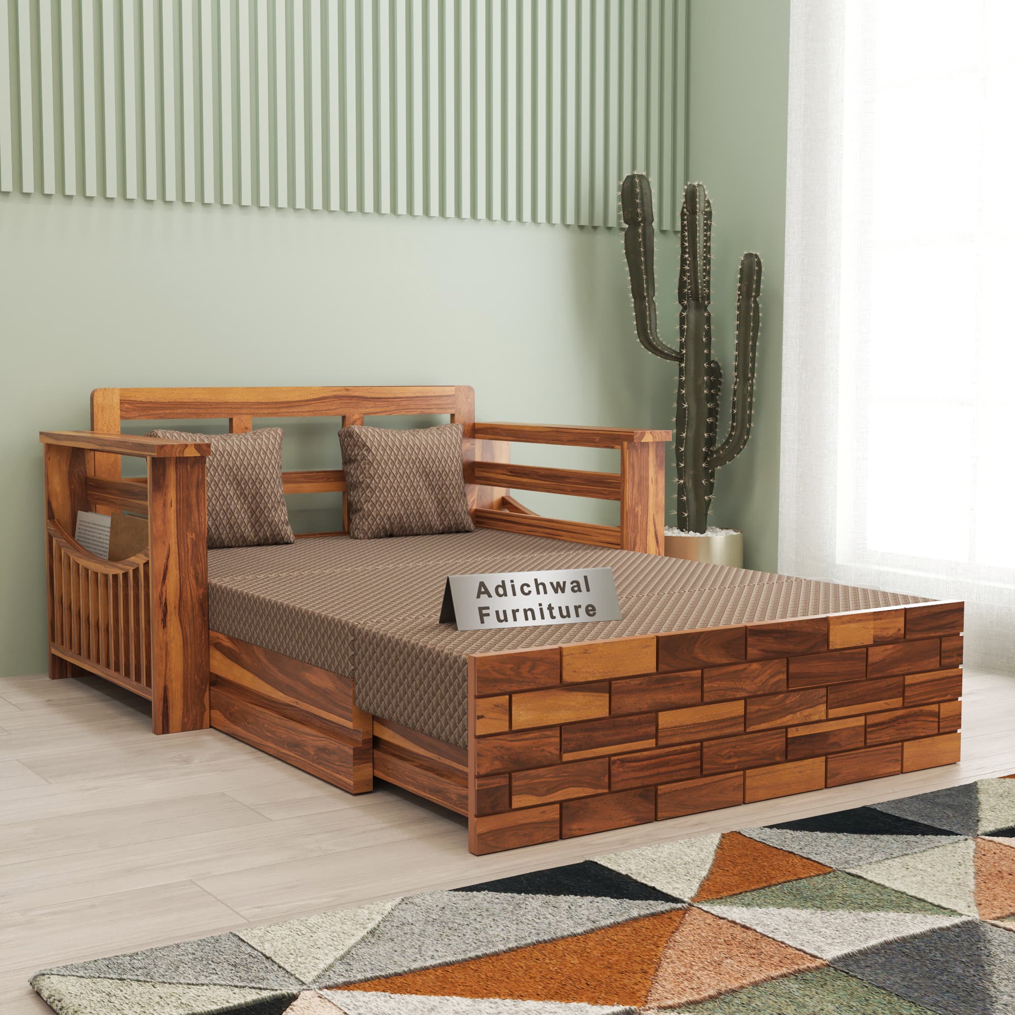 Shisham Wood 2-seater Sofa with UrbanBrick - Urban - Honey